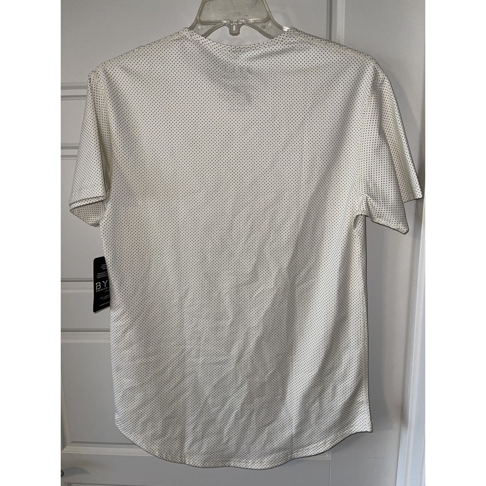 BYLT Shirt Mens Medium White Black Polka Dot Drop Cut S/S Lux Athletic Fit New - Picture 2 of 6